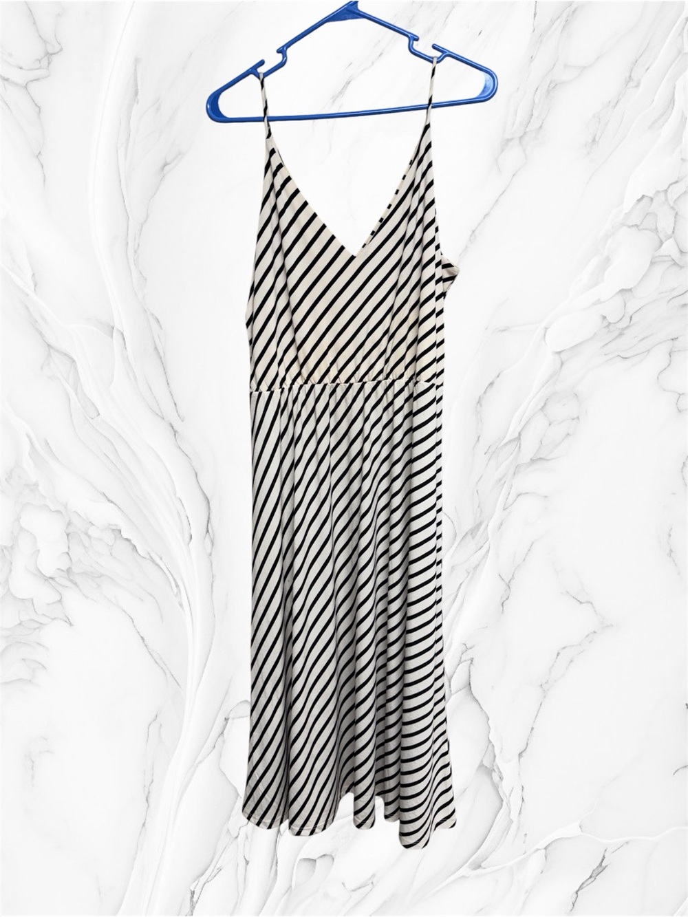 H&M Black and White Striped Midi Slip Dress medium